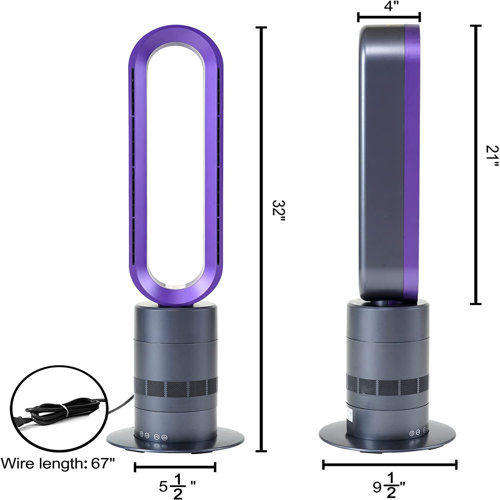 Comfortable Life Healsmart 32" Space Heater Bladeless Tower Fan, Heater And Fan Combo, 9 Hour